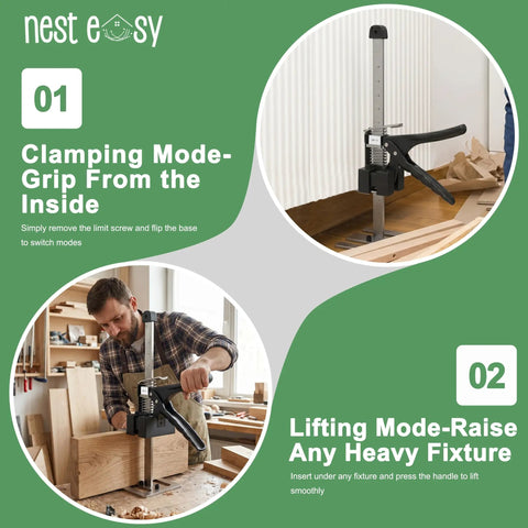 Heavy Duty Furniture Jacks 2 Pack Labor Saving Lifting Handles for Sofas Beds and Cabinets demonstrating clamping and lifting modes.