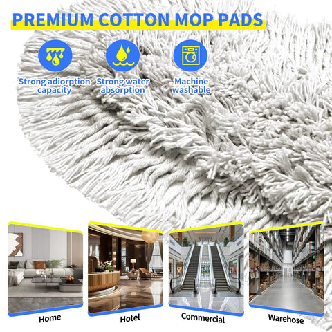 Premium cotton mop pads showcasing strong water absorption, designed for No Fuss Heavy Duty Commercial Dust Mop with 29.5 Inch head.