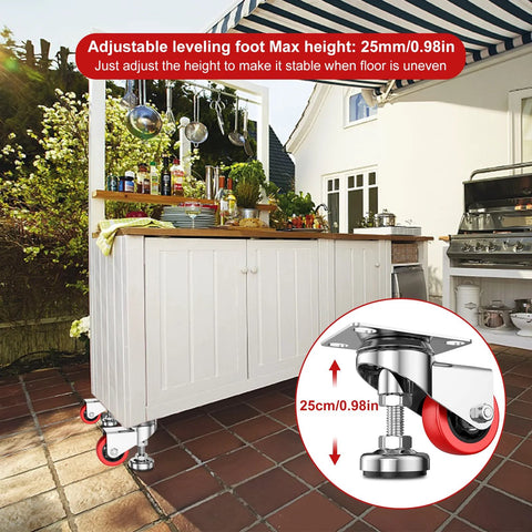 Outdoor kitchen island with 3 Inch Leveling Plate Caster Wheels With Adjustable Anti Vibration Foot Pads Heavy Duty Swivel Casters