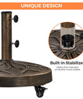 Heavy Duty Round Umbrella Base With Four Lockable Wheels And Two Knobs Antiqued Bronze Outdoor Stand detail view
