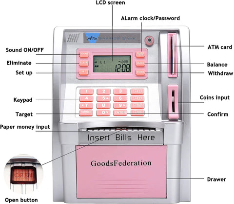 Dope ATM Piggy Bank For Real Money With Card Access And 4 Digit PIN Balance Checker With Voice Prompts Coin Recognition