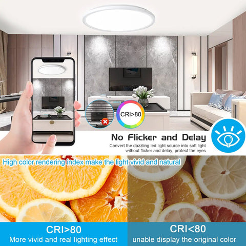 12 Inch ETL Flush Mount LED Ceiling Light With Dimmable 28W 3200LM, Slim IC Design, 3000K 4500K 6000K Three Color Temps, Eye Friendly And Flicker Free, No Delay, Easy Install