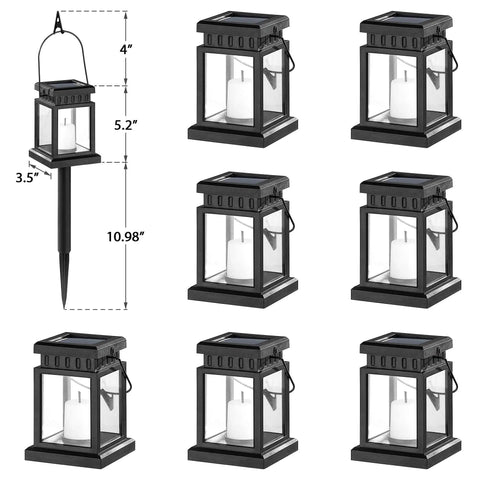 Eight Pack Solar Lantern Lights Outdoor Waterproof LED Hanging Lanterns With Candle Effect For Garden Patio Porch Yard Pathway Chill Mood Lighting Warm White Ambience Weather Resistant Stakes Included No Wiring Needed Easy Outdoor Decor