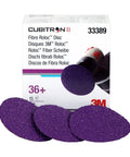 Cubitron II Roloc Fiber Disc 3 Inch 36 Plus Grit 15 Pack High Performance Pro Grade Fast Cutting Long Lasting next to packaging