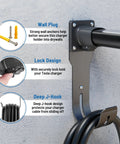Tesla Charger Holder Wall Mount Dock And J Hook For Model 3 Y X S; steel EV cord hanger with NACS connector; wall-mounted lock design.