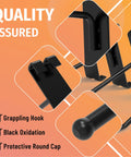 Close-up of 32 Pack Black Gridwall Hooks showcasing grappling hook design, black oxidation finish, and round cap features.