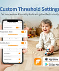 4G Cellular Temperature And Humidity Monitor For RVs And Homes With Preinstalled Global SIM No WiFi Needed Real Time Climate Tracking For Pets And Home Safety Off The Grid app screen with child and alarm settings