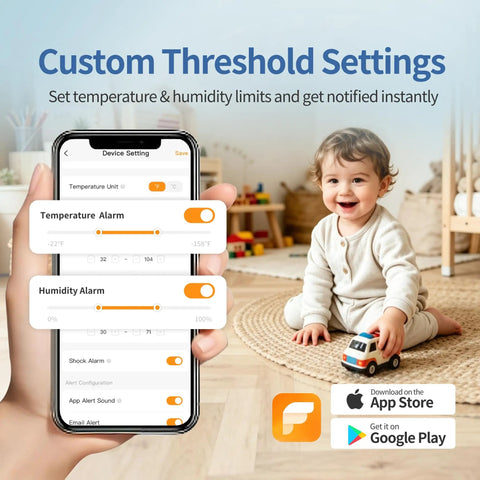 4G Cellular Temperature And Humidity Monitor For RVs And Homes With Preinstalled Global SIM No WiFi Needed Real Time Climate Tracking For Pets And Home Safety Off The Grid app screen with child and alarm settings