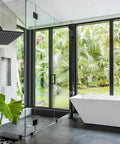 Modern bathroom with Square Shower Arm With Anti Scratch O Ring Flange, Solid Brass Eight Inch Wall Mount, matte black finish