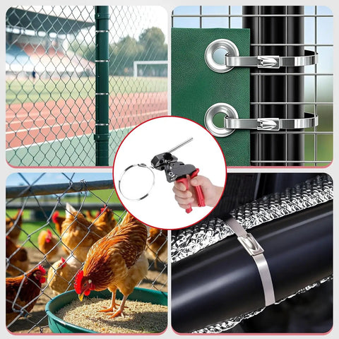 Heavy Duty Cable Tie Gun Kit With 300 Stainless Steel Zip Ties used on outdoor fencing and projects