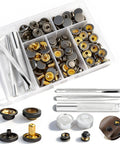 Beefy All In One Heavy Duty Leather Snaps Kit 203 pieces with 50 full sets half inch stainless steel fasteners and tools.