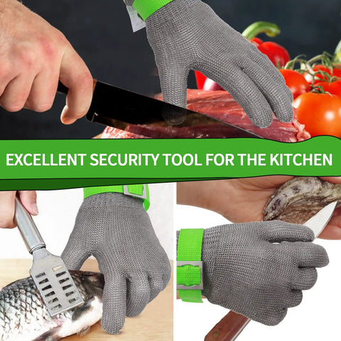 Level 9 Cut Resistant Kitchen Glove For Meat Prep And Oyster Shucking, Tough As Nails, stainless steel mesh, large size in use