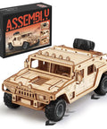 Off Road 3D Wooden Puzzle Car Kit For Adults, Easy To Build SUV Model With 65 Pre Cut Pieces, DIY Wood Toy For Builders, Realistic Detail And Fun Challenge, wooden off-road SUV model with box and wheels