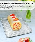 Heavy Duty Half Sheet Pans With Rack Set For Baking And Roasting Thick Aluminum Bakeware with roll cake on stainless rack