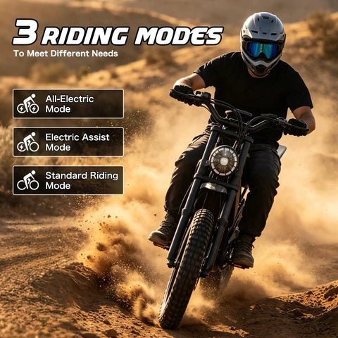 Powerful Askgo Electric Dirt Bike For Adults Teens With 2500W Peak Motor, 36 Mph Top Speed, 65 Mile Range, Dual Brake Off Road Ebike, Water Resistant Fat Tire All Terrain With NFC Unlock Technology riding in dirt, 3 modes
