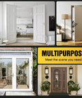 Composite image showcasing doors in various settings, highlighting the versatile use of 5 pack non-mortise door hinges with automatic closing.