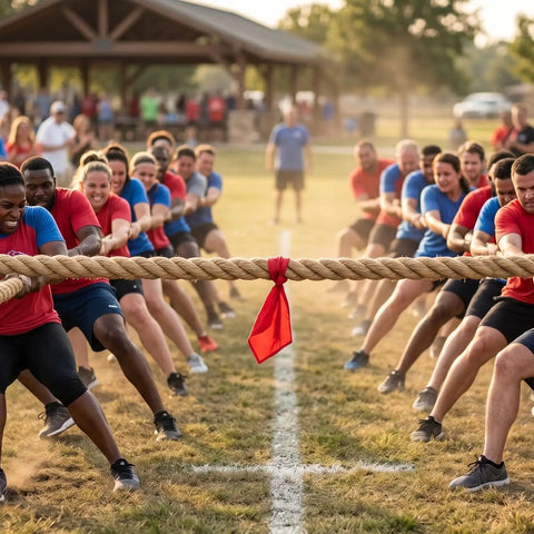People playing tug of war with Heavy Duty Natural Hemp Rope Do It All 2 Inch Thick By 50 Feet 4 Strand Tight Twisted Jute Rope For Docks Nautical Railings Projects Tug Of War And Home Decor outdoors
