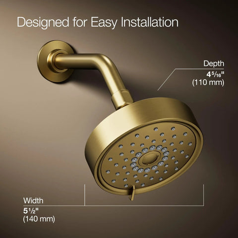 Purist Three Function Showerhead With 1.75 GPM Flow Vibrant Brushed Moderne Brass Finish Durable Plastic Construction No Fuss Install