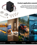Beefy 30KG High Torque 12V Continuous Rotation Servo Set with controller for RC cars, robotic arms, showing applications in model aircraft and robots.