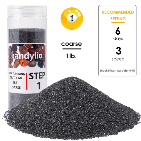 Four Pound Rock Tumbler Grit Kit With Silicon Carbide And Aluminum Oxide Grits showcasing 1 lb 60 grit silicon carbide for polishing.