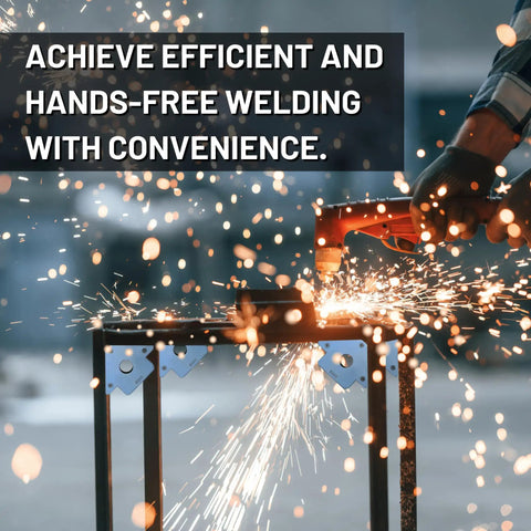 4 Piece Welding Magnetic Squares 4 And 3 Quarter Inch With 40 Lb Beast Grip Hands Free Tool in action during welding