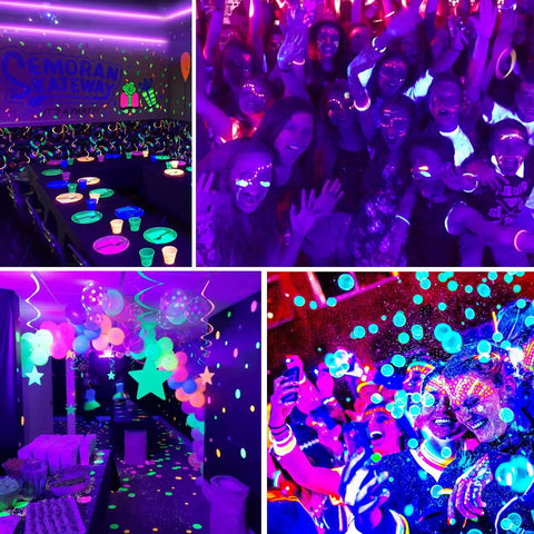 Party atmosphere with 50Ft Black Light Rope Lights Kit 110V Waterproof Flexible Cuttable Connectable LED Strip for glow parties.