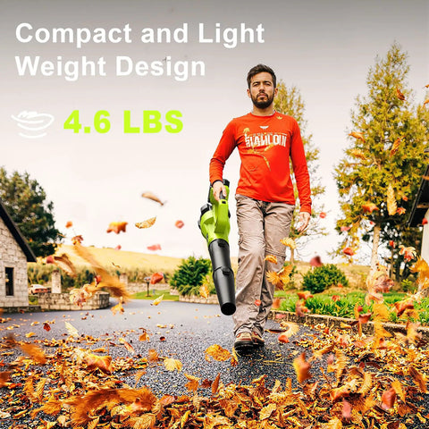 Person using Cordless Leaf Blower With Two Batteries And Charger, Electric Battery Powered Handheld Blower for patio cleanup