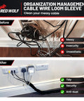 Before and after use of 1/4-Inch Braided Cable Loom Sleeving, 10-Foot Self-Wrap Wire Cover, for cable organization against wall.