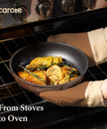 21 Piece Nonstick Pots And Pans Set With Removable Handles For Easy Storage Induction Compatible Cookware in oven with food