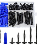 No Fuss Top Shelf Heavy Duty Workhorse Number 8 Black Truss Head Wood Screws And Drywall Plastic Anchors Assortment Kit includes assorted screws and plugs.