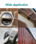 8 Inch Stainless Steel Wall Vent Cover with Round Exhaust Grille installed on various outdoor surfaces including brick and wood.