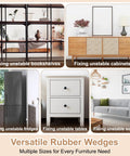 Furniture uses for versatile rubber wedges including bookshelves, cabinets, fridges, tables, and sofas for stability.