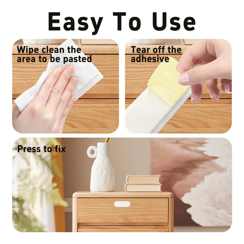 Easy installation steps for 8 Pack 3.46 Inch Self Adhesive ABS Cabinet Pull Handles For Kitchen Drawers Closets Windows And Sliding Doors
