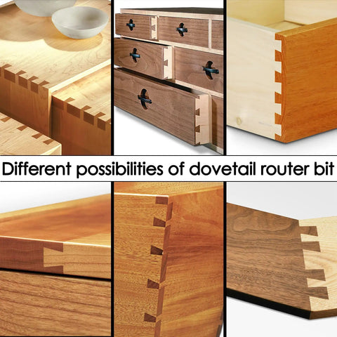 Different dovetail joints made with Six Size Dovetail Router Bit Set With 1/4 Inch Shank For Boxes Drawers And Chests.