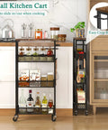 Go To Slim Four Tier Rolling Storage Cart For Narrow Spaces With Wood Top And Metal Handle Mobile Kitchen And Pantry Shelving Unit On Wheels in kitchen