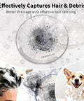 Top Shelf Reversible Bathtub Drain Strainer And Hair Catcher Set Crafted From Heavy Duty 304 Stainless Steel in use with hair and bubbles.