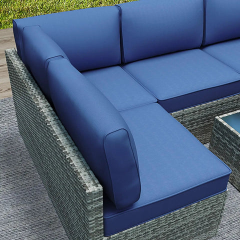 Outdoor Replacement Cushions for Patio Furniture 14 Piece Deep Blue Sofa Cushion Set Water Resistant for Rattan Wicker Sectional Sun Ready
