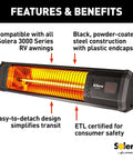 Detachable Electric RV Awning Patio Heater With Built In Timer Powder Coated Steel UL Certified IP35 Weather Rated Includes Power Cord