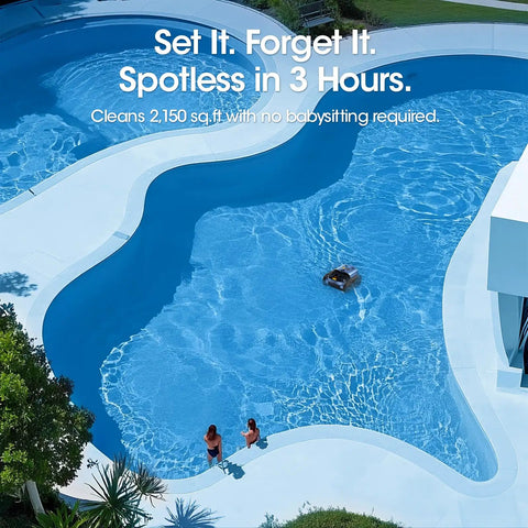 Go-To Robotic Pool Vacuum With Smarter Navigation And Track Drive, visible in a large inground pool.