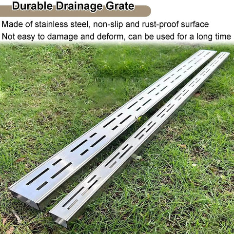 Heavy Duty Stainless Steel Trench Drain Kit 304 Outdoor Drainage System For Courtyard Path Driveway And Sidewalk With Hidden Grate Design