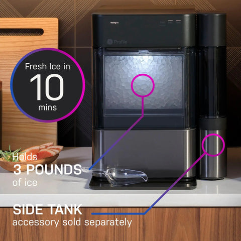 Countertop Nugget Ice Maker With WiFi Connectivity For Smart Home Kitchens Fast Chewy Ice On Tap Black Stainless Finish