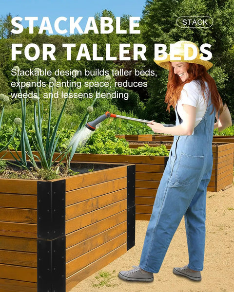 Hard Core 8 Pack Heavy Duty Steel Corner Brackets For Raised Garden Beds, stackable design for taller beds in garden.