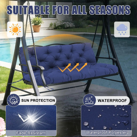 Porch Swing Cushions for 60 Inch Benches Weatherproof Outdoor Must-Have 3 Seater Cushion Thick 5 Inch in Navy Blue on swing