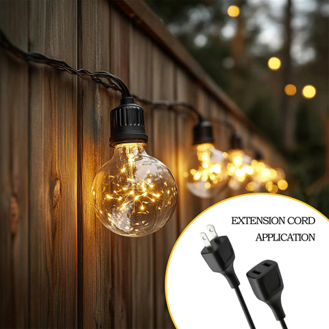 Short 5Ft Black Power Extension Cord For Indoor Use With 125V 5A 625W Two Prong And Two Outlets Perfect For Holiday Lights