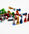 Colorful steel screws including Six Pack Mountain Bike Stem Bolts M5 X 18mm Hex Socket Steel Screws For MTB DH BMX Road Bikes.