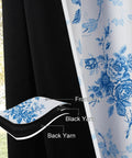 Close-up of Blue Floral 100 Percent Blackout Curtains 2 Panels With Grommet Top 84 Inches Long Thermal Window Treatments Rose Pattern