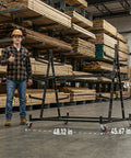 Heavy Duty 3 Tier Lumber Storage Rack Built Like A Tank 1000 Lb Capacity adjustable steel pipe rack in warehouse with dimensions.