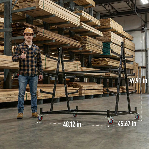 Heavy Duty 3 Tier Lumber Storage Rack Built Like A Tank 1000 Lb Capacity adjustable steel pipe rack in warehouse with dimensions.