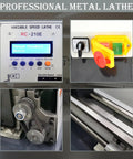 Precision 8X16 Metal Bench Lathe Featuring Auto Metric To Inch Thread Switching 1100W Brushless Motor display panel with controls.