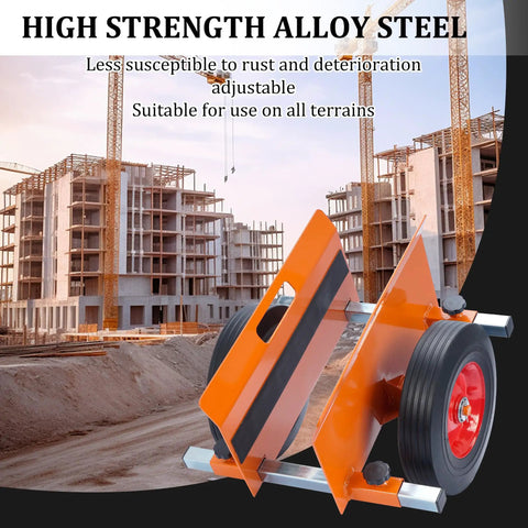 Orange Beefy Heavy Duty Panel Dolly 1100 Lbs Capacity With 10 Inch Solid Wheels Door Cart in construction site setting